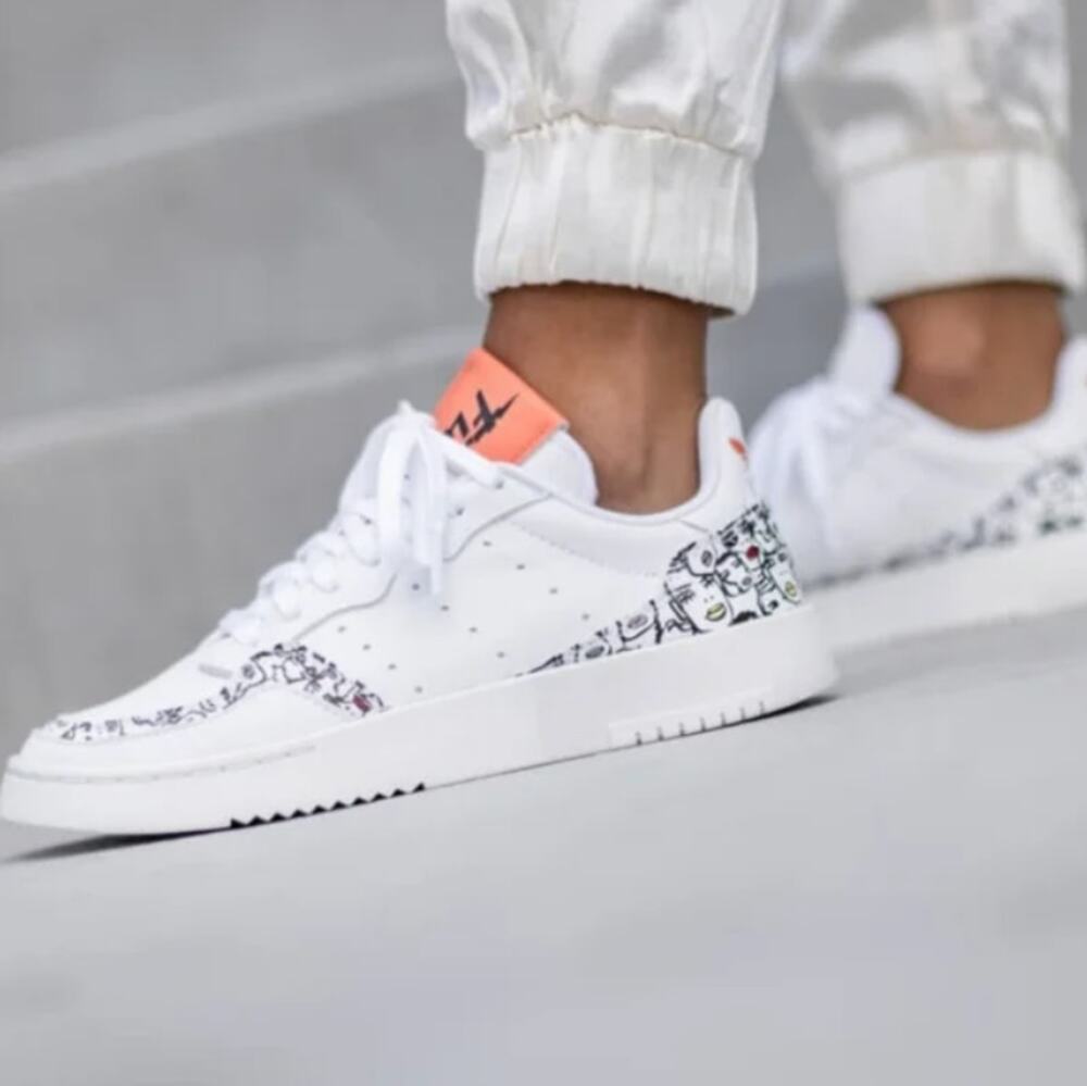 Adidas × Fiorucci Supercourt Lipstick Leather Sneakers in White, Women's Size 8